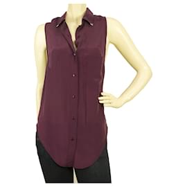 American Retro-American Retro Purple100% Blusa de camisa de seda sem mangas com botões - Sz 36-Roxo escuro