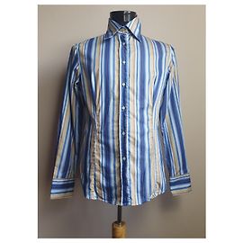 Camisa Etro Listrada de Algodão Azul Multicor Azul Multicor