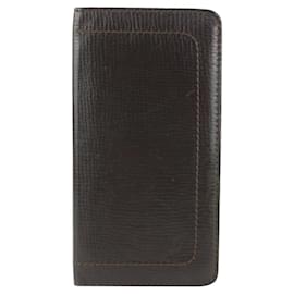 Louis Vuitton-Dark Brown Utah Leather Brazza Long Card Holder Wallet-Other
