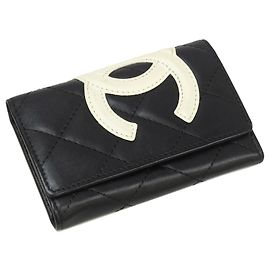Chanel Black Cambon Ligne Leather Key Holder Black White