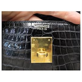 Hermès-Kelly 35 in raro coccodrillo per collezionisti-Nero