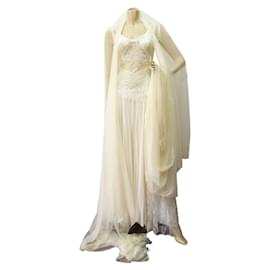 Autre Marque-Auth Atelier Loukia Vestido de novia de seda y encaje con Swarovski, Velo y satén para mascotas. S-Blanco