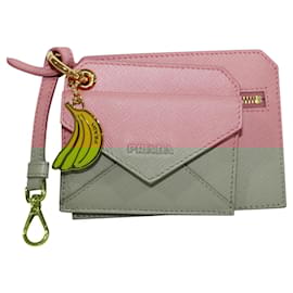 Prada-Pink Saffiano Lux Banana Charm Keychain and Card Holder-Pink
