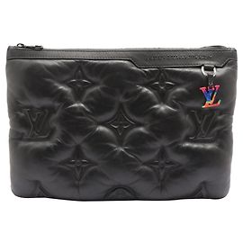 Louis Vuitton Virgil Abloh Black Quilted Leather Puffer A4 Pochette Pouch Other