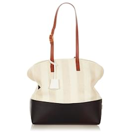 Fendi-Fendi White Pequin 2Bag Canvas Tote Bag-Black,White