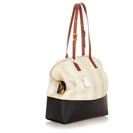 Fendi-Fendi White Pequin 2Bag Canvas Tote Bag-Black,White