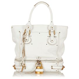 Chloé Chloe White Paddington Shopper aus Leder Weiß