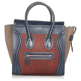 Céline-Celine Brown Micro Luggage Tricolor Suede Tote Bag-Brown,Multiple colors,Dark brown