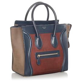 Céline-Celine Brown Micro Luggage Tricolor Suede Tote Bag-Brown,Multiple colors,Dark brown