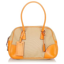 Bolsa Prada Brown Canapa Bauletto Marrom Bege Laranja