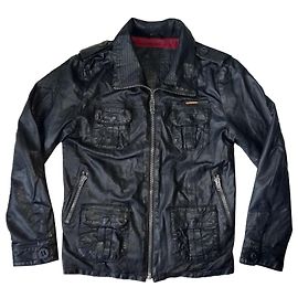 Superdry Famous BRAD Military Style Black Leather Jacket Black
