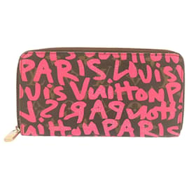 Louis Vuitton-Carteira LOUIS VUITTON Monograma Graffiti Zippy Rosa M93710 LV Auth ar4814-Rosa,Outro