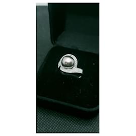 inconnue-Beautiful gold ring 18K Tahitian pearl paving diamonds 0,50 CT T 54 P 7,41 grs-Silvery