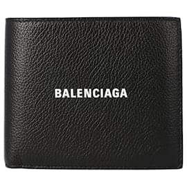 Balenciaga-Balenciaga Cash square folded wallet in black with white logo-Black