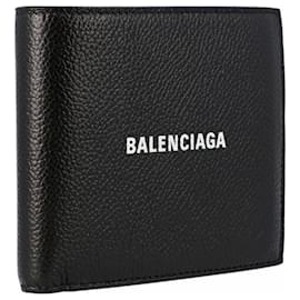 Balenciaga-Balenciaga Cash square folded wallet in black with white logo-Black