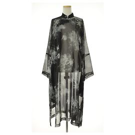 [Gebraucht] Comme des Garcons 20SS AD2019 Georgette Langarmkleid mit Totalmuster-Print Schwarz Grau