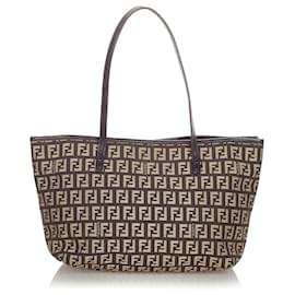 Fendi-Fendi Brown Zucchino Canvas Tote Bag-Brown