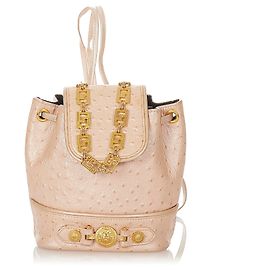 Versace Pink Faux Ostrich Leather Backpack Pink