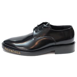 DERBIES BALENCIAGA EN CUIR GLACE NOIR SEMELLE SIGLE DORE Noir