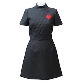 Christian Dior-DIOR DRESS IN BLACK WOOL HIGH COLLAR WITH QUILTED PLASTRON-Black