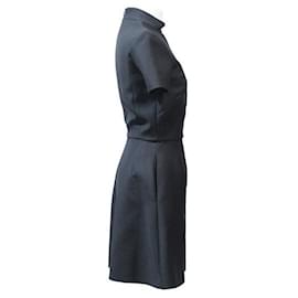 Christian Dior-DIOR DRESS IN BLACK WOOL HIGH COLLAR WITH QUILTED PLASTRON-Black