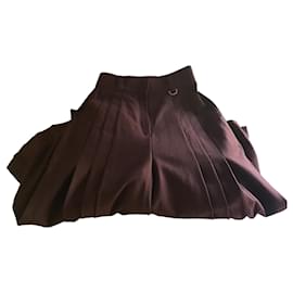 Christian Dior-Christian Dior Pantaloni culottes a vita alta con pieghe a vita alta-Castagno,Marrone scuro