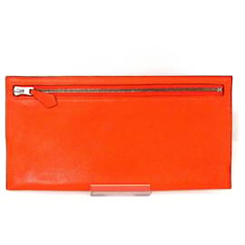 Hermès Hermes Flat Leather  Pouch Orange