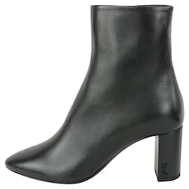Saint Laurent-Women's Size 36.5 Black Leather Lou 90 Zip Up Booties-Other