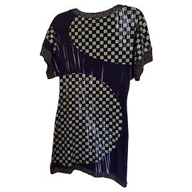 Autre Marque Vestido de algodão elastano e acetato preto cinza escuro verde claro Preto Cinza antracite Verde claro