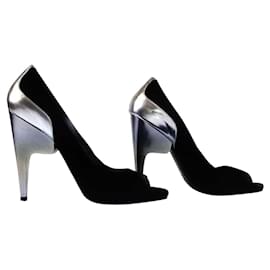 Pierre Hardy-Pierre Hardy Twotone Black Suede and Silver Leather Stiletto Pumps 41-Black,Silvery
