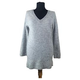 Suéter decote em V Bruuns Bazaar cinza lã mohair Cinza