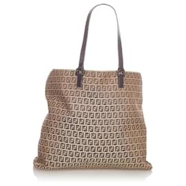 Fendi-Fendi Brown Zucchino Canvas Tote Bag-Brown,Dark brown
