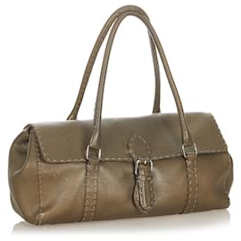 Fendi-Sac à bandoulière en cuir gris Selleria Linda Fendi-Gris