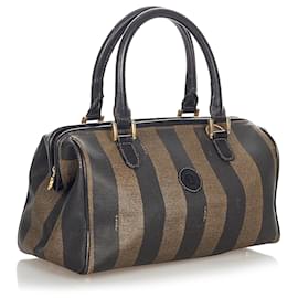 Fendi-Fendi Brown Pequin Boston Bag-Brown,Black