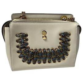 Fendi-Fendi Whipstitch Dotcom Bag in White calf leather Leather-White