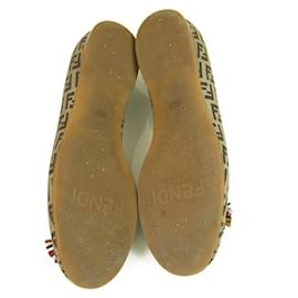 Fendi-Fendi FF Monogram Zucca canvas Ballerinas round toe ballet flats tassels size 38-Beige