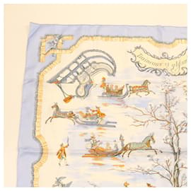 Hermès-HERMES Silk Scarf Traineaux Light Blue-Light blue