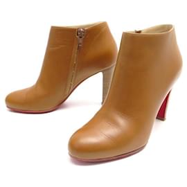 Christian Louboutin-CHRISTIAN LOUBOUTIN BELBA SHOES 85 37 LOW BOOTS CAMEL LEATHER ANKLE BOOTS-Caramel