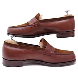 JM Weston-JM WESTON SHOES 180 8.5E 42.5 BIMATE SUEDE & LEATHER LOAFERS-Brown