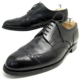 JM Weston-JM WESTON DERBY FLORAL TOE SHOES 587 10D 44 BLACK LEATHER SHOES-Black