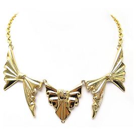 VINTAGE COLLIER LORIS AZZARO NOEUDS RUBANS EN METAL DORE RIBBON NODE NECKLACE Doré