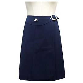 VINTAGE COURREGES HYPERBOLE T SKIRT34 S IN BLUE ACRYLIC YEARS 70 WOOL SKIRT Blue