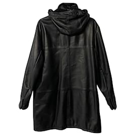 Versace-Versace Hooded Coat in Black Leather-Black
