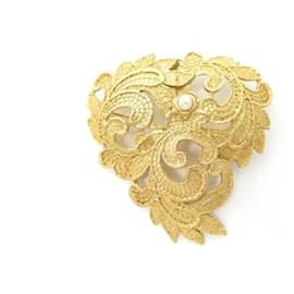 NUEVO BROCHE VINTAGE YVES SAINT LAURENT BROCHE COLGANTE DE HOJA DE ORO Y PERLA Dorado