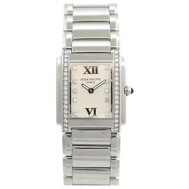 PATEK PHILIPPE ZWANZIG UHR -4 30MM STAHL & DIAMANTEN QUARZ DIAMANTUHR Silber
