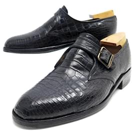 JM Weston-JM WESTON SHOES BLACK CROCODILE BUCKLE LOAFERS 7.5C 41.5 Shoe trees-Black