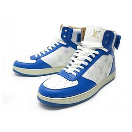 NEUF CHAUSSURES LOUIS VUITTON RIVOLI 1A5EQU 5 39 BASKETS CUIR BLEU + BOITE Bleu