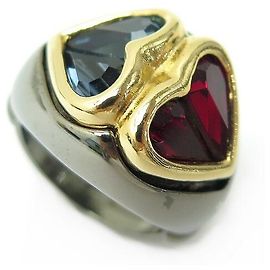 VINTAGE YVES SAINT LAURENT HERZRING AUS STRASS 57 SILBERMETALL + RINGBOX Silber
