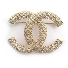 NEUF BROCHE CHANEL LOGO CC & STRASS AB5207 EN METAL DORE NEW GOLDEN BROOCH Doré
