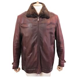 Zilli-ZILLI GAP AVIATOR JACKET 52 L IN BURGUNDY LEATHER FUR LEATHER COAT-Dark red